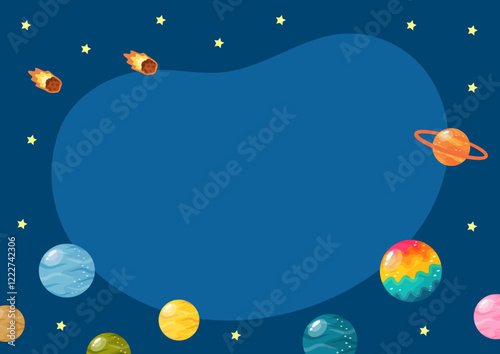 カラフルな惑星と星や隕石のコピースペースのあるベクターイラスト03