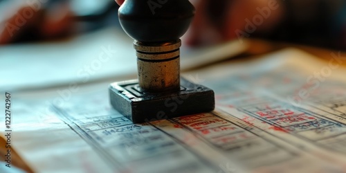 A detailed close-up of a shipping manifest being stamped photo