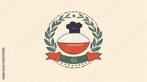 Restaurant logo, rice dish, chef's hat, food emblem photo