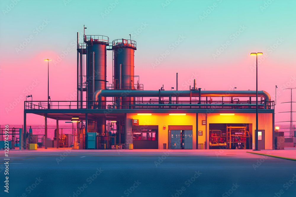 Obraz premium Industrial plant sunset facility processing