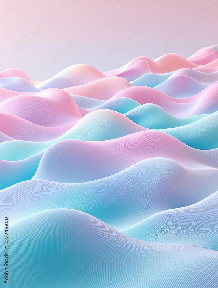 Obraz premium Gradient, undulating wave pattern in shades of pink and turquoise , abstract design, playful, colorful, fun, gradient