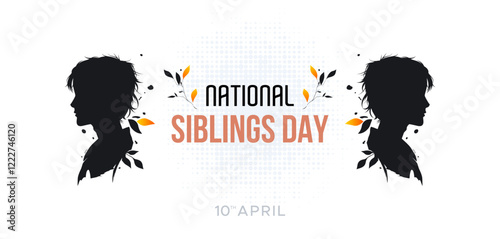 Siblings Day, April 10. Greeting template to commemorate national brothers' day. Featuring a vector illustration of the silhouettes of little brothers
