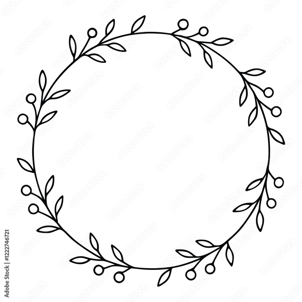 Abstract floral line art frame vector illustration.