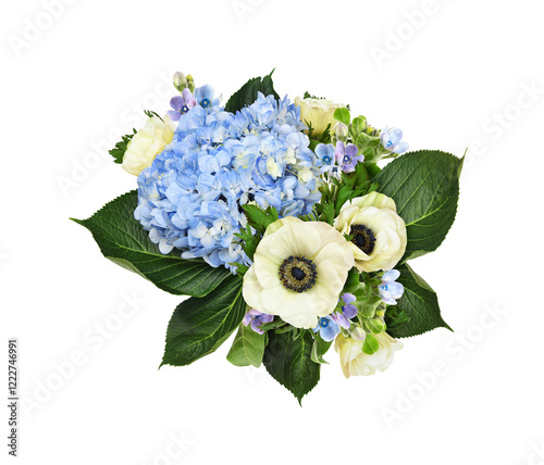 Blue hydrangea, white anemo...