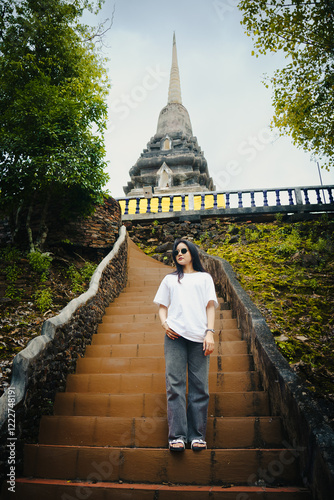 aisan woman travel old temple in Thailand   Old temple 