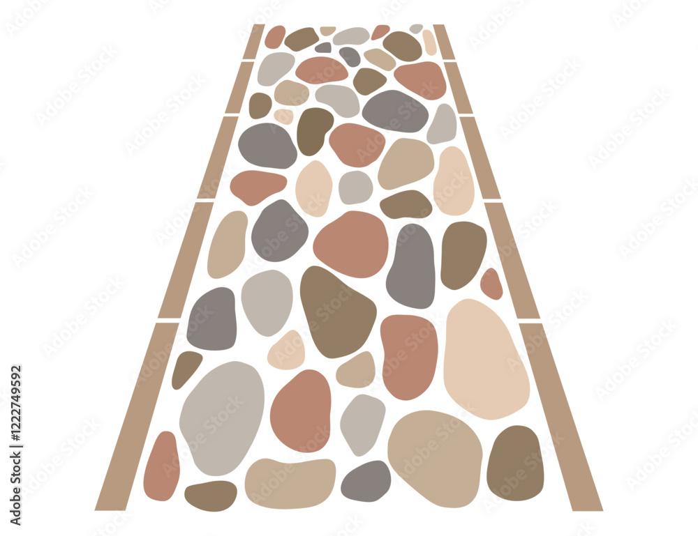 Cobblestone mosaic road, stone texture. Vector sidewalk, old garden path