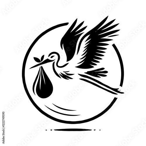Stork Delivering a Bundle in Flight