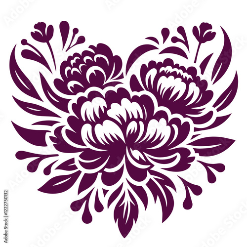 Stylized bouquet of peony flowers. Silhouette illustration