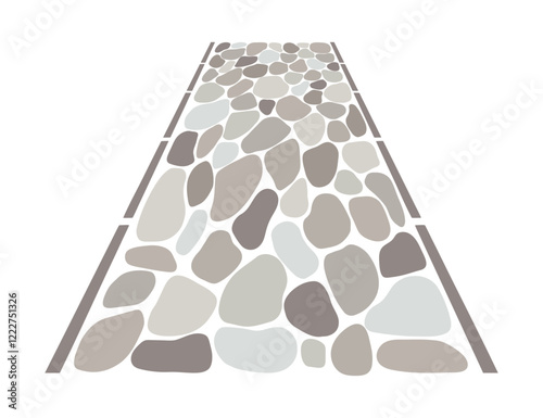 Cobblestone mosaic road, stone texture. Vector sidewalk, old garden gravel path on white background