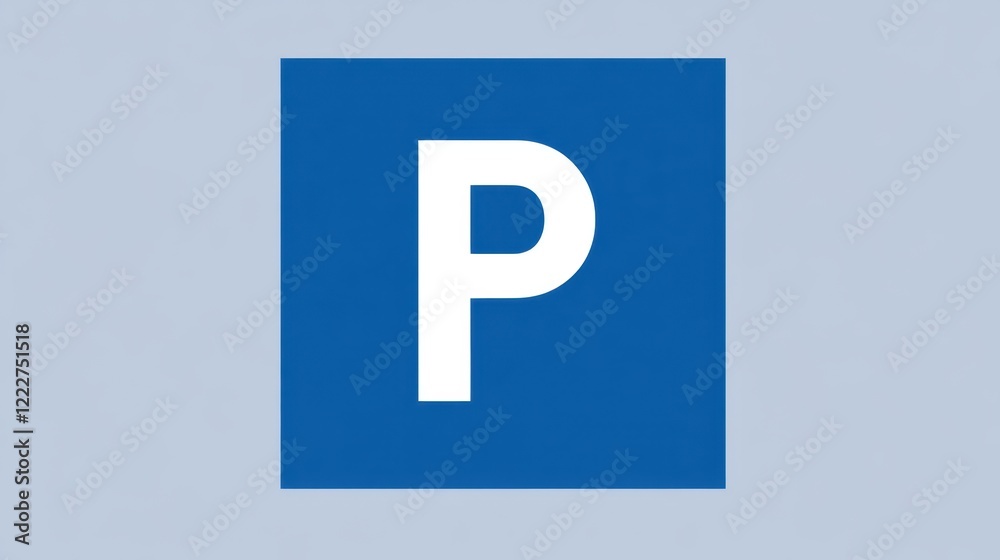Blue Parking Sign with Large White Letter P on a Gray Background Blue Parking Sign with Large White Letter P on a Gray Background