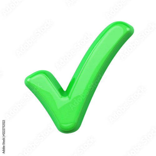 3D Green Correct or Right Sign Symbolizing Accuracy, Confirmation, Positive Approval Icon, Bright Green Success Mark, Abstract 3D Symbol for Confirmation and Modern Design in a Professional Style PNG