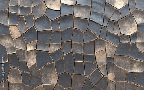 Abstract Cracked Metal Texture Gold Gray Seamless Pattern photo