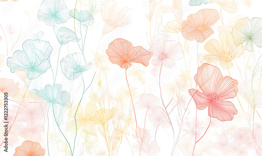 Fototapeta premium Flowers and leaves in pictures illustrator2D