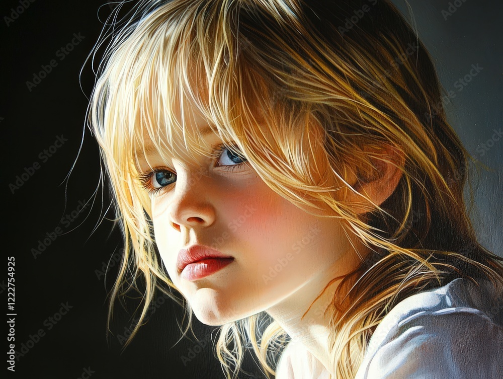 Captivating child gaze in soft lighting creating an intimate moment of reflection Captivating child gaze in soft lighting creating an intimate moment of reflection