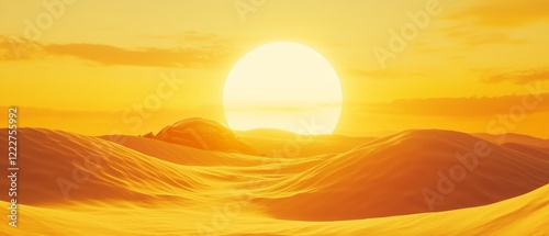 Golden desert landscape with dunes at sunset - made with Generative AI photo