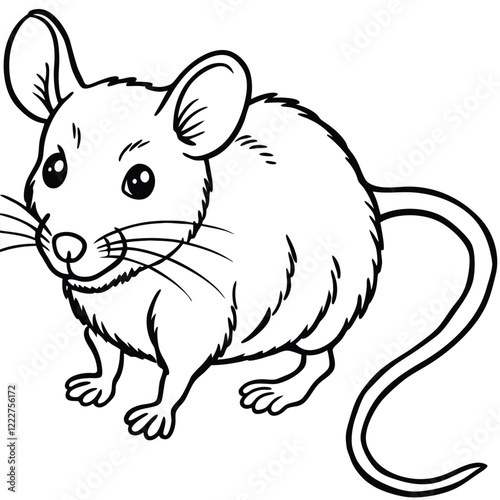 mouse with cheese, a rodent simple black and white illustration