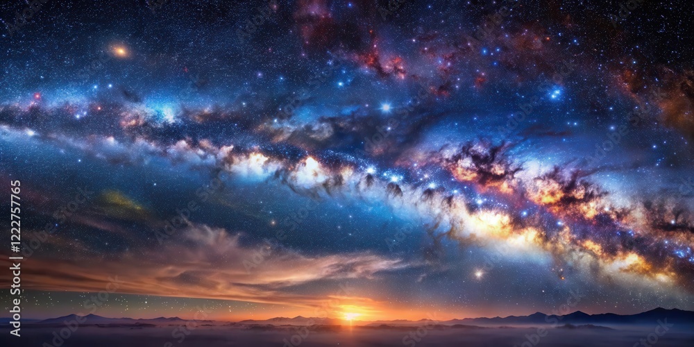 Fototapeta premium Cosmic dance of stars and galaxies in a vast Milky Way galaxy scene , milky way, space