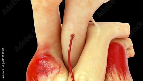 Coronary bypass graft with heart 3d illustration