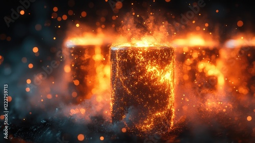 A dramatic close-up of several silver batteries scattered on a dark surface,