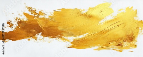 Abstract gold brush strokes on white canvas