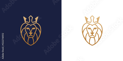 Royal king lion crown symbols. Elegant gold Leo animal logo. Premium luxury brand identity icon set. Vector illustration.
