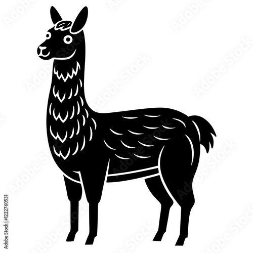 Cute Silhouette of a Llama line art vector cartoon illustration