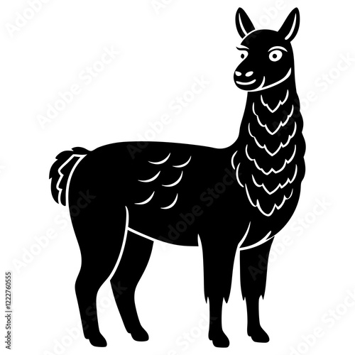 Cute Silhouette of a Llama line art vector cartoon illustration