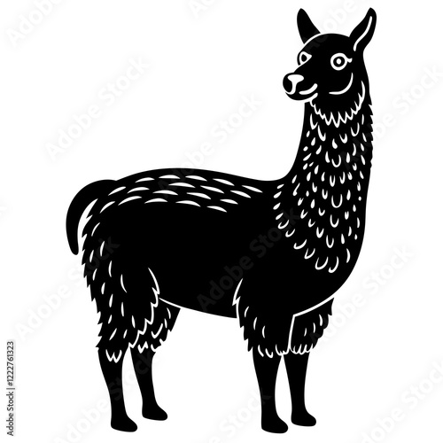Cute Silhouette of a Llama line art vector cartoon illustration