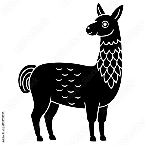 Cute Silhouette of a Llama line art vector cartoon illustration