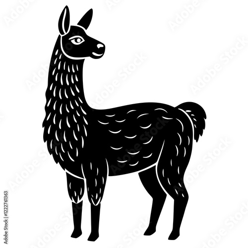 Cute Silhouette of a Llama line art vector cartoon illustration