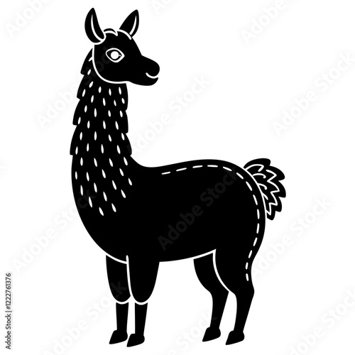 Cute Silhouette of a Llama line art vector cartoon illustration