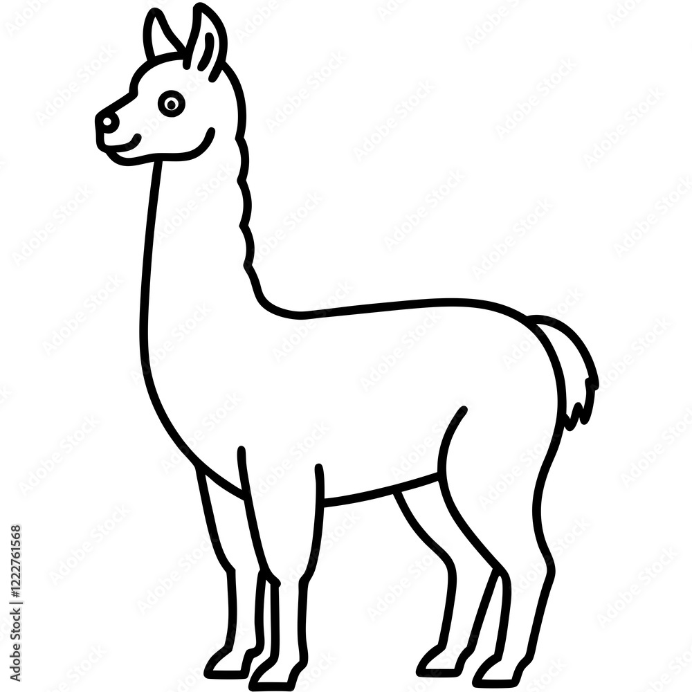 Cute Silhouette of a Llama line art vector cartoon illustration Cute Silhouette of a Llama line art vector cartoon illustration