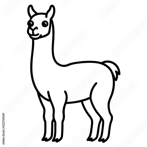 Cute Silhouette of a Llama line art vector cartoon illustration