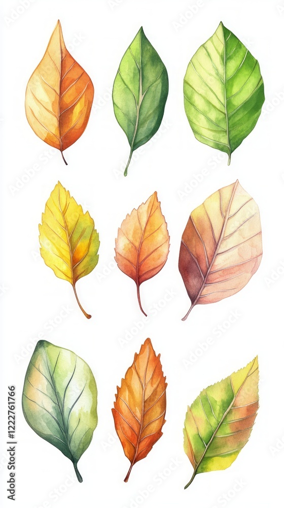 Obraz premium Autumn Leaves Watercolor Illustration - Colorful Fall Foliage