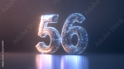 Glowing Number 56, Digital Art, Futuristic, Abstract, Neon Lights, Sci-fi, Wireframe, Technology, Innovation,  Cyberpunk,  Modern Design, 3D Render photo