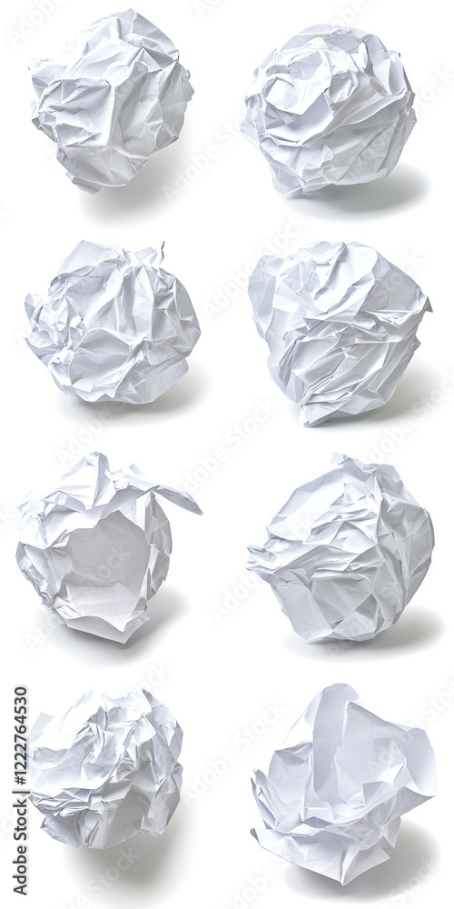 A collection of crumpled white paper balls arranged in a grid pattern. A collection of crumpled white paper balls arranged in a grid pattern.