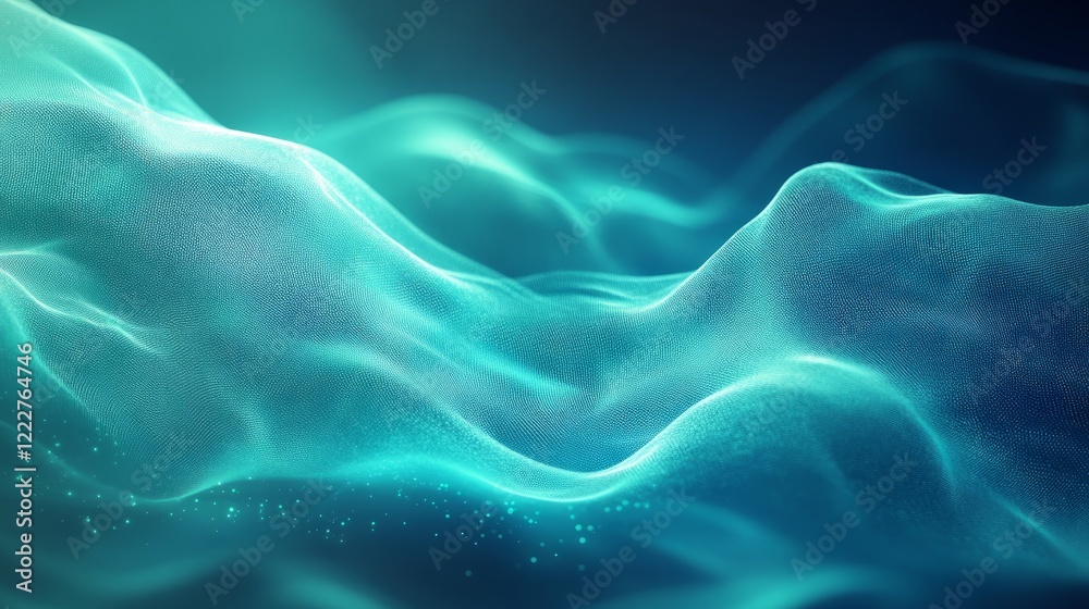 Obraz premium Blue-green blur gradient with grainy noise texture, abstract turquoise mesh and dynamic flow, creating a smooth and energetic background 