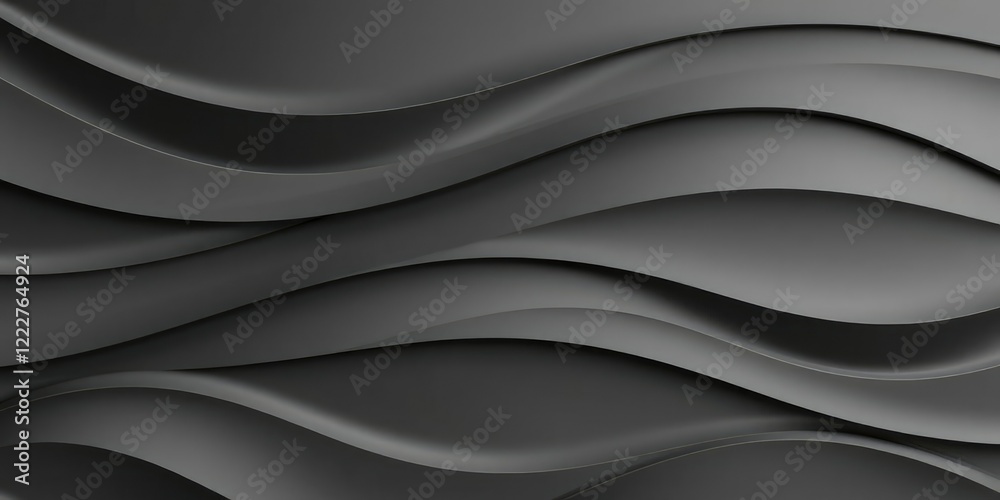 Fototapeta premium Geometric wave pattern in dark grey tones creates a striking and modern wall feature, minimalist, abstract, interior design style