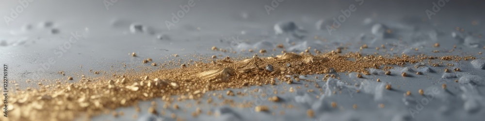 Glittering gold dust scattered across a light gray and blue surface with a gradient effect, gray and gold abstract, lively Glittering gold dust scattered across a light gray and blue surface with a gradient effect, gray and gold abstract, lively