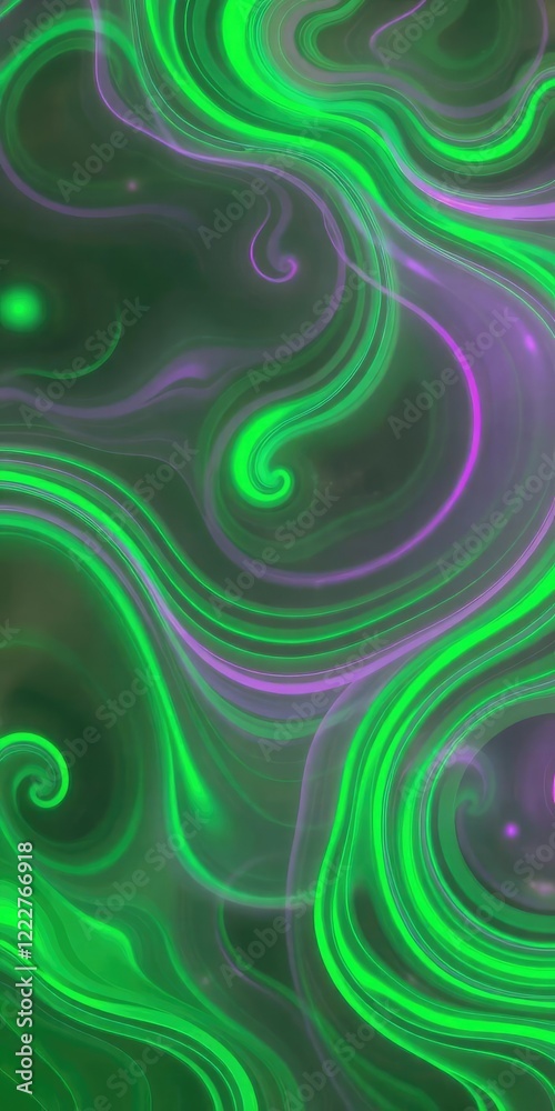 Fototapeta premium Glowing neon green abstract background with vibrant swirls and waves, green, glowing