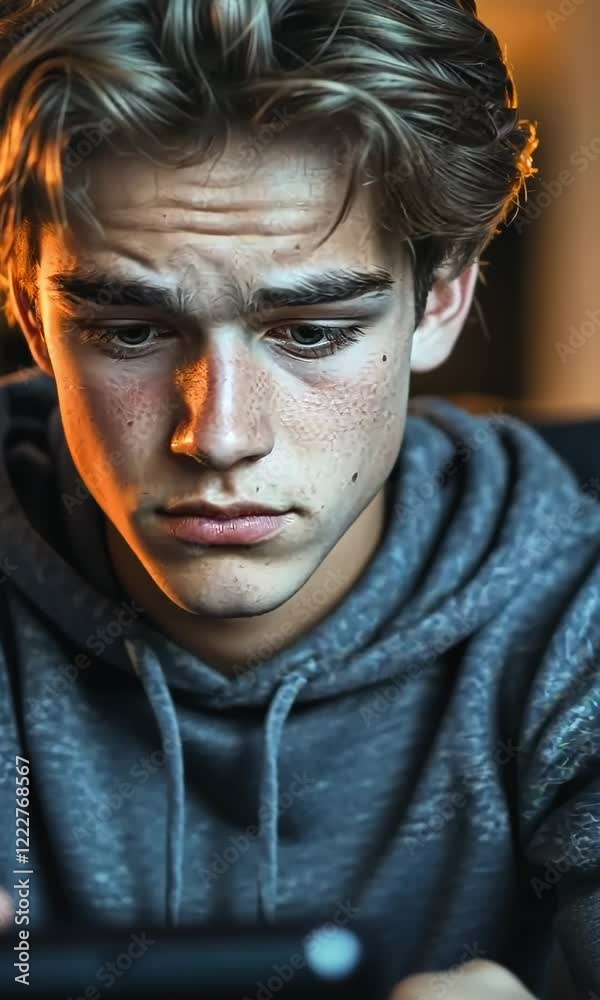 Young man focused on smartphone: engrossed in texting and browsing in cozy setting. Young man focused on smartphone: engrossed in texting and browsing in cozy setting.