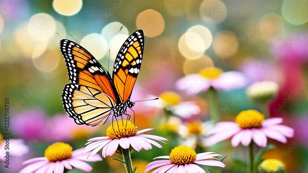 A Butterfly on Dew-Kissed Leaves Sparkling in Morning Sunlight, smooth looping video 4K A Butterfly on Dew-Kissed Leaves Sparkling in Morning Sunlight, smooth looping video 4K