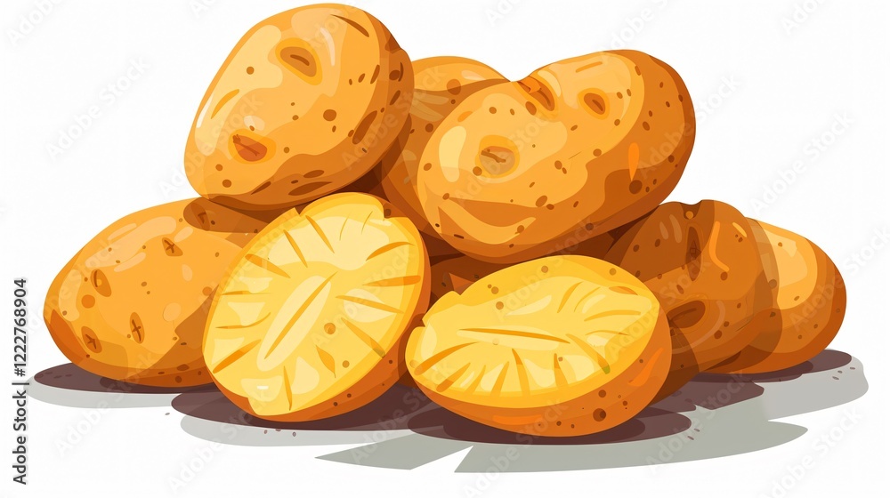 Variety of Potatoes: Boiled, Baked, and Raw in Golden Yellow Pile Variety of Potatoes: Boiled, Baked, and Raw in Golden Yellow Pile