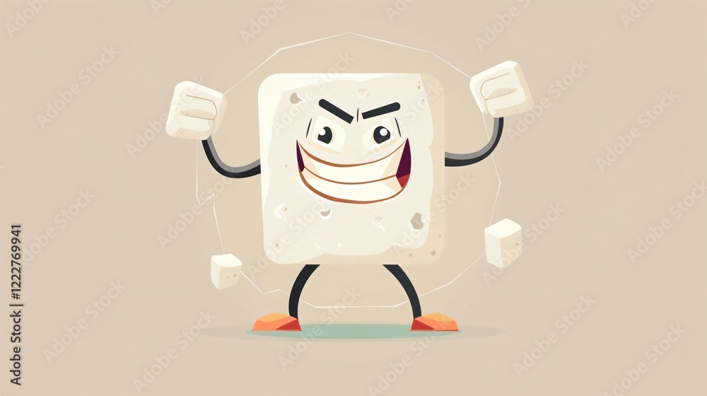 Strong Sugar Cube Cartoon Mascot in Funny Pose Strong Sugar Cube Cartoon Mascot in Funny Pose