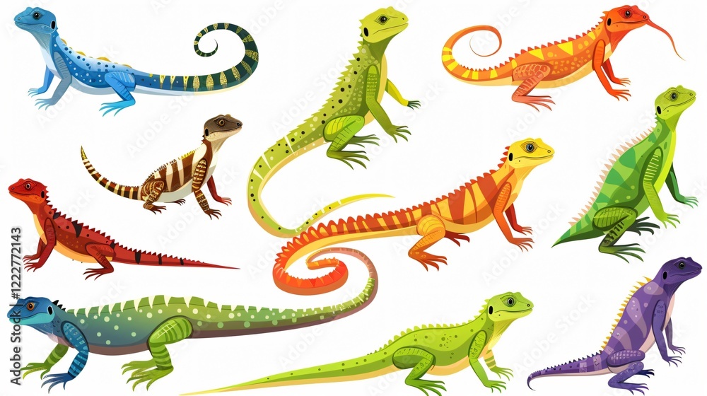 Fototapeta premium Vibrant Cartoon Australian Reptiles Crawling Playfully in Colorful Scene