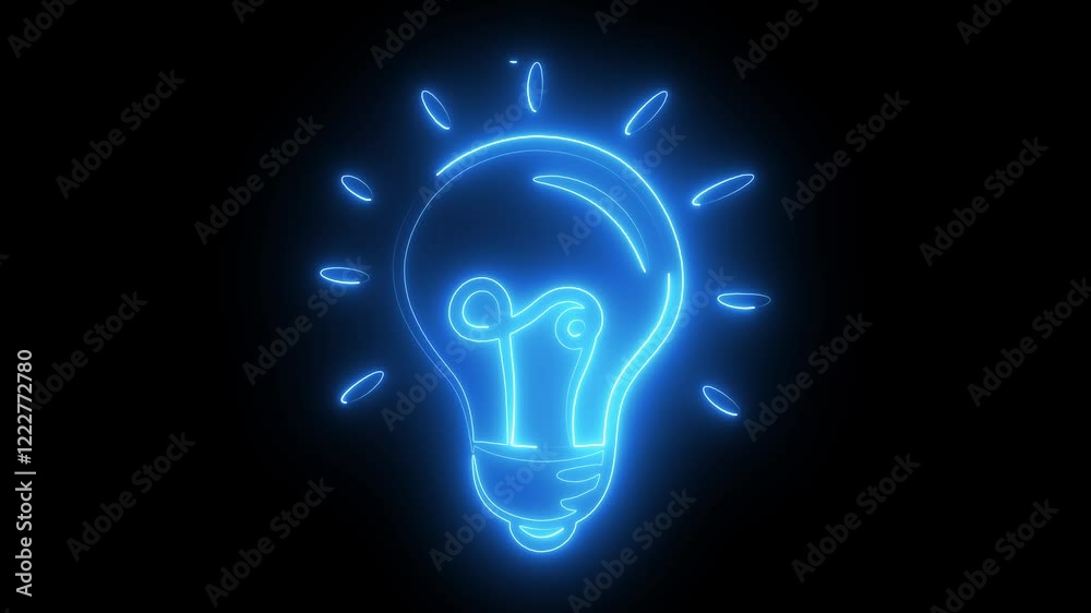 Light bulb icon animation by cyan color neon on black background. Light bulb icon animation by cyan color neon on black background.