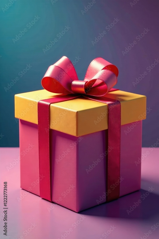 Obraz premium Colorful gift box with a big bow and ribbon on top, gift, bow