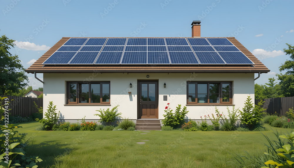 solar-powered house with plants in the yard solar-powered house with plants in the yard