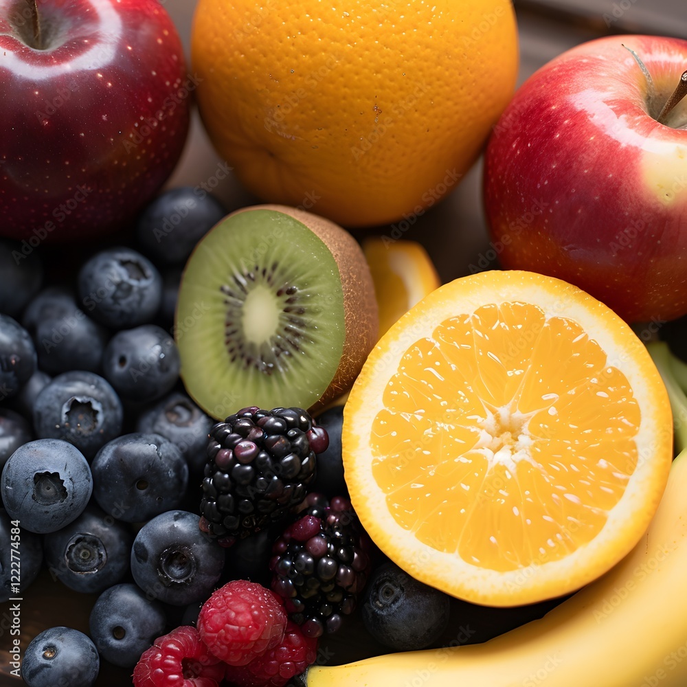 Colorful fruit bowl, kitchen table, vibrant mix, healthy eating Colorful fruit bowl, kitchen table, vibrant mix, healthy eating