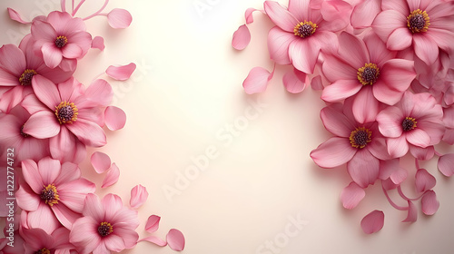 Pink flowers, soft background, design, greeting card